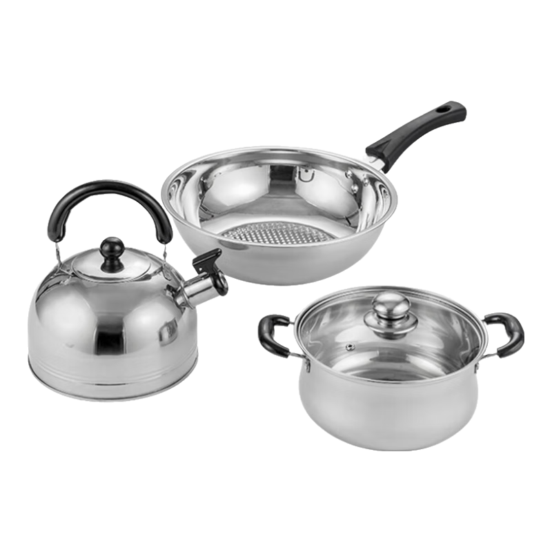 Debo德鉑不銹鋼三件套炒鍋湯鍋鳴笛水壺3L/20/32cm 三件套