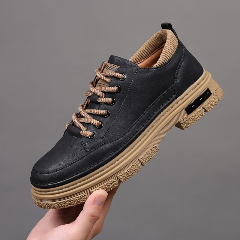 老爷车鞋子男款休闲运动真皮皮鞋新款舒适板鞋 cpz6665 黑色 44