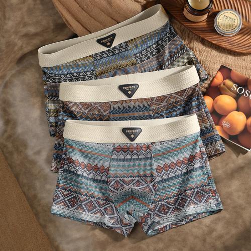 【工厂直销拍1发3】民族风男士内裤舒适潮流百搭透气四角裤fyf 【超值三条装】颜色随机 2XL 适合120-140斤