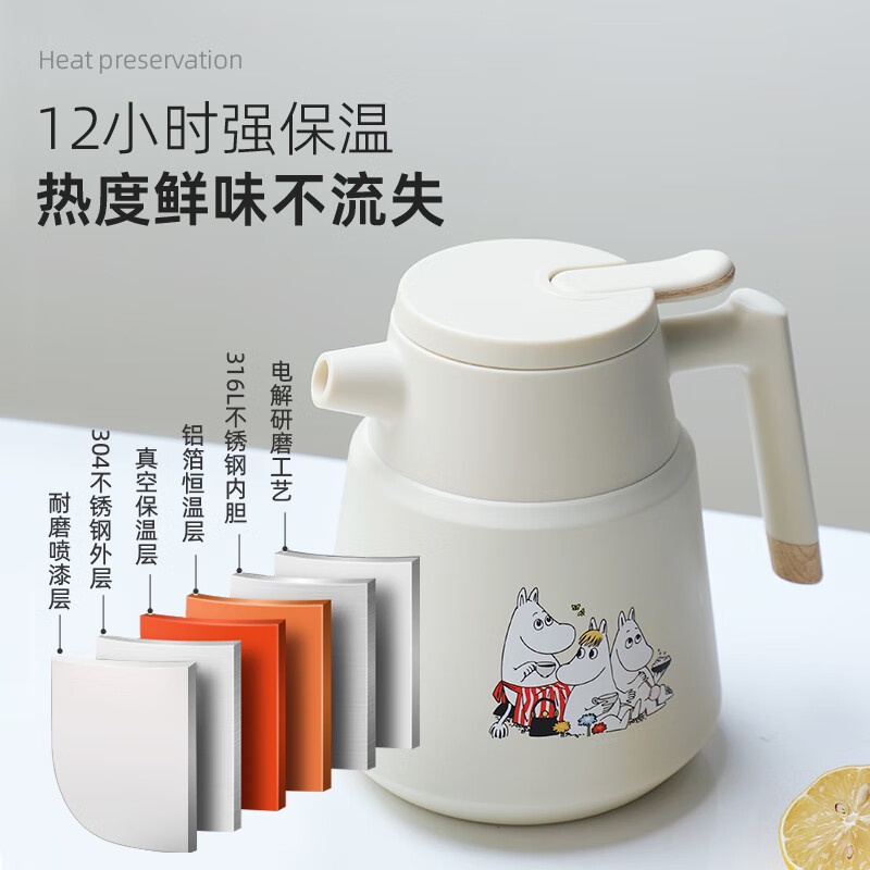 LUNTAYO不锈钢焖茶壶茯茶焖泡壶大容量泡茶壶含滤网保温壶1300ml可爱姆明