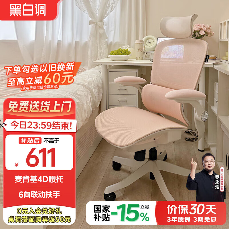 黑白调P2 Pro人体工学椅电脑椅人工力学座椅女生办公学习电竞椅子书桌椅 527.2元