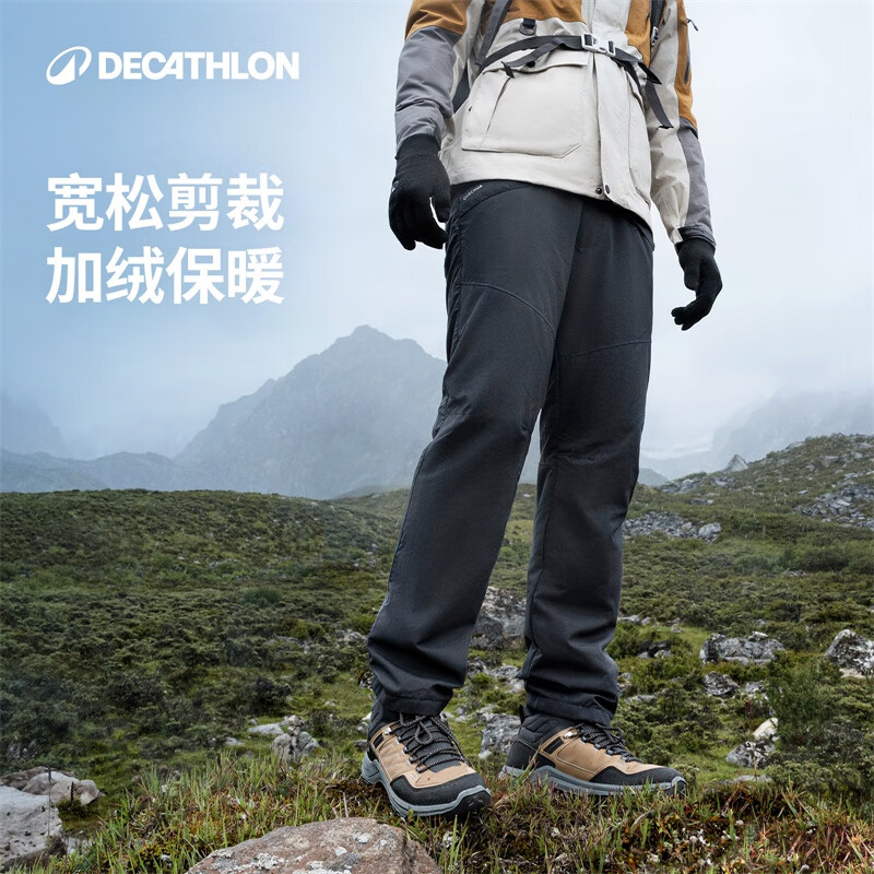 迪卡侬（DECATHLON）保暖抓绒户外徒步软壳裤男加厚加绒防风裤防风防泼水 NH100 碳灰色 S(170/74A)