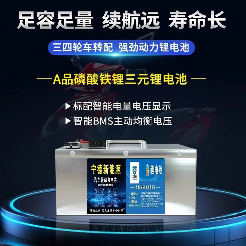 芯掌熊宁德全新三元磷酸铁锂电池48V60V72V二三四轮车专用电瓶原装  卧式48V60A长35宽20高12工厂直发