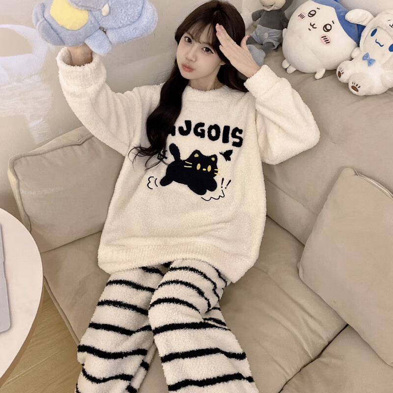 都市丽人半边绒睡衣女士秋冬季2025新款家居服女生睡衣加绒加厚居家服 女士家居服可外传 M （推荐80-100斤）