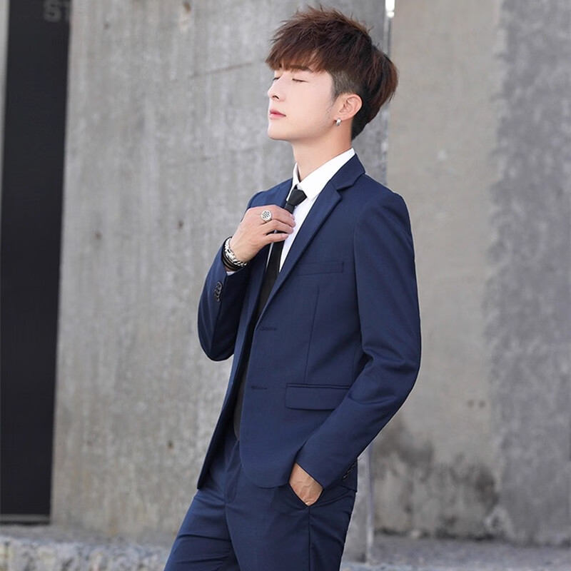 伊尔缘四件套秋冬加厚西服商务套装男装韩版休闲修身西装韩版男士成人礼 外套一件 XL 【120-135斤】【质量很好】