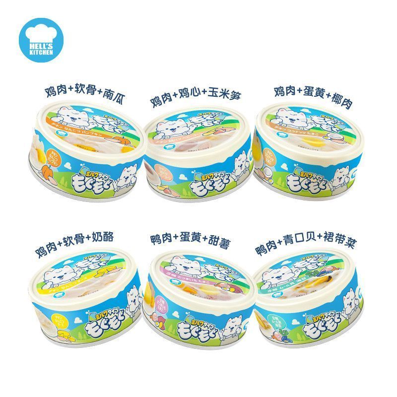 地獄廚房（Hell's Kitchen）狗罐頭鮮肉羊奶罐營養(yǎng)補水成幼犬零食蔬果肉罐頭濕糧包 鴨肉青口貝裙帶菜 100g*6 罐+棒棒糖2根