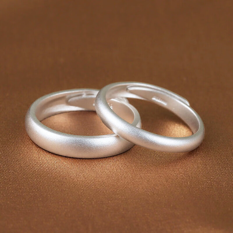 老銀匠9999純銀情侶對(duì)戒古法霧面柔光可調(diào)節(jié)送禮 小號(hào)+中號(hào) 一對(duì) 開(kāi)口可調(diào)節(jié)
