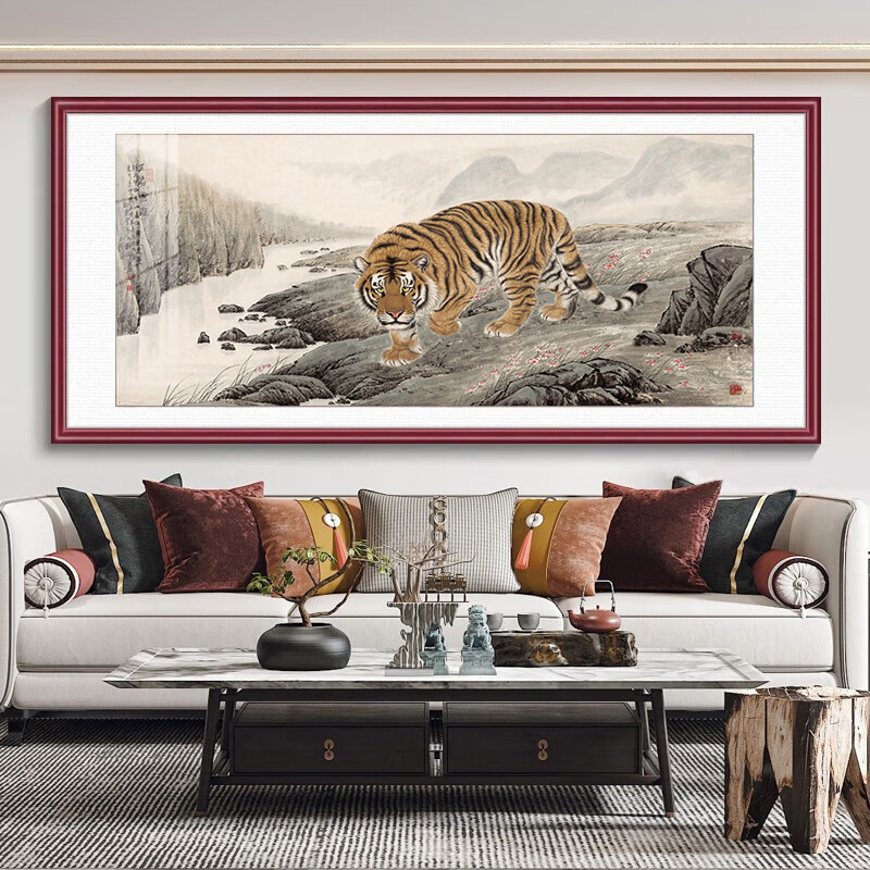 吉悠贝老虎上山图客厅装饰画老板办公室霸气挂画猛虎下山壁画国画 a