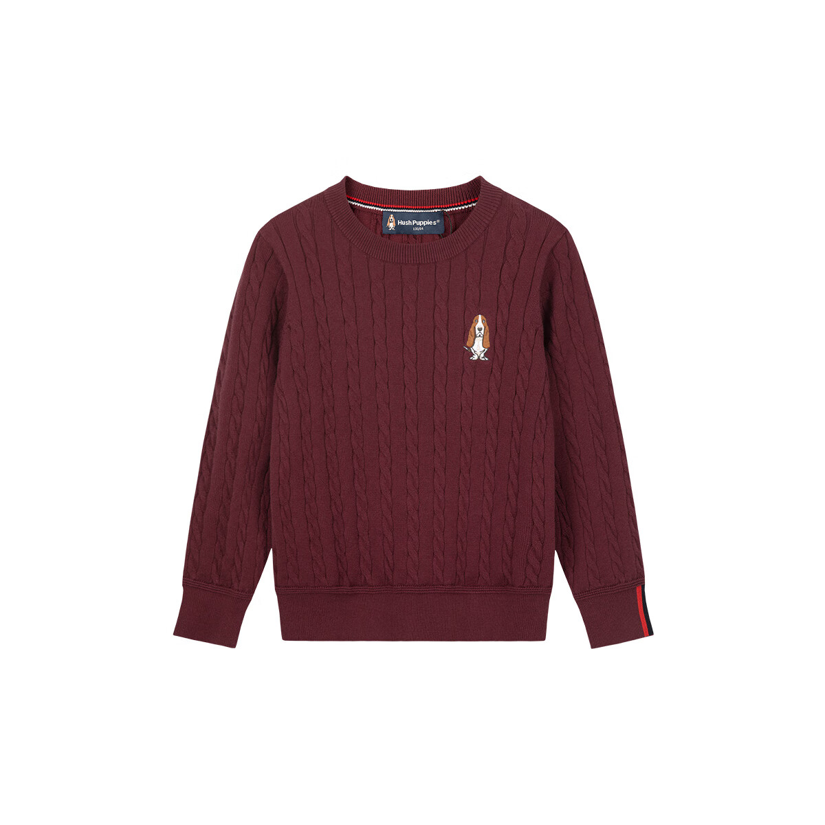 暇步士(Hush Puppies)【青少款】童装儿童男女大童秋季款简约经典肌理绞花舒适线衣 波尔多红 130 cm