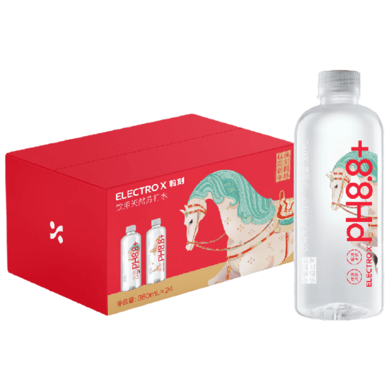 粒刻（ELECTRO X）【2026马年限定款】天然苏打水pH8.8弱碱性0糖无气380ML*24瓶