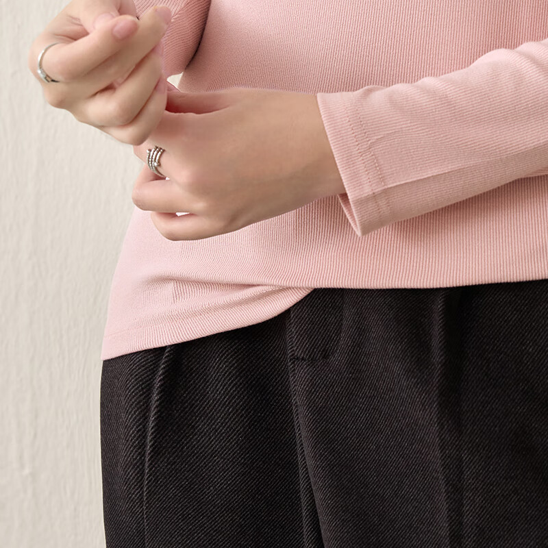 子牧棉麻秋装 女韩版百搭打底衫内搭长袖薄款半高领螺纹T恤上衣8701 珍珠白半高领 2XL (建议140-155斤)