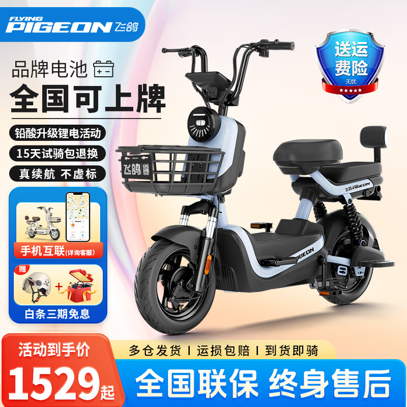 飛鸽2025新款电动自行车新国标电瓶车男女成人代步小型两轮电车超长续航 冰川灰【新国标可上牌/北斗定位】 【车架款】自配电池/咨询客服