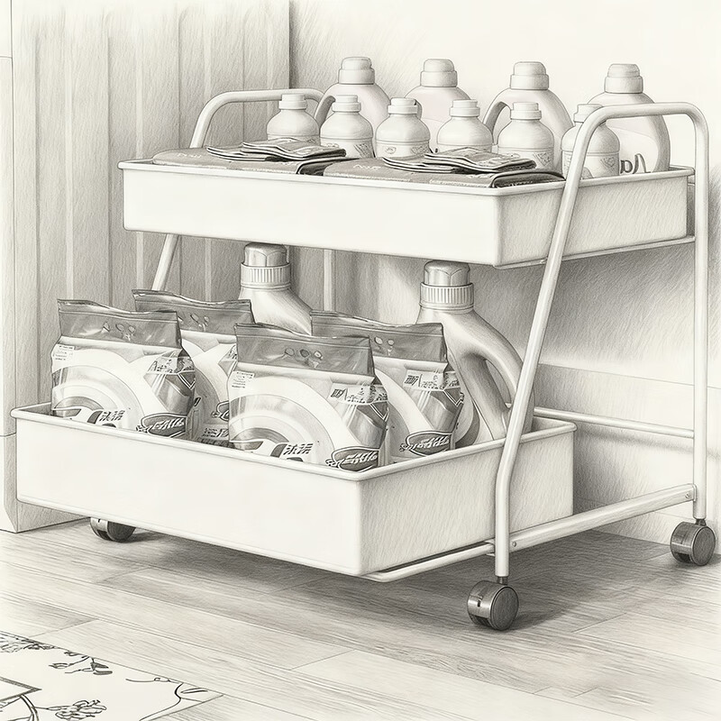 尔思家卫生间置物架浴室落地多功能洗漱台夹缝免安装毛巾架洗衣液收纳架 黑色单层台面款