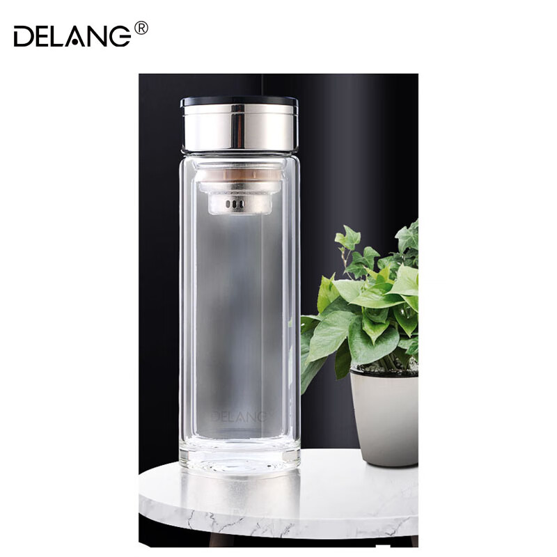 德琅（DELANG）德国品牌水杯双层玻璃杯商务办公玻璃杯 双层纯钛弱碱玻璃杯DL8802