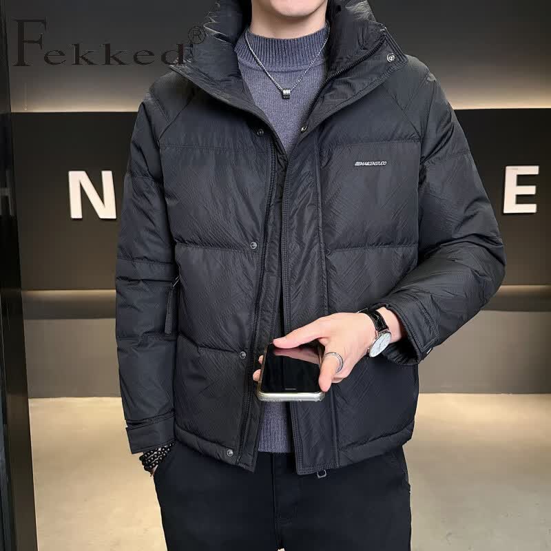 Fekked香港潮牌2025冬季新款男士时尚暗里提花立领简约休闲羽绒服外套潮 黑色 L