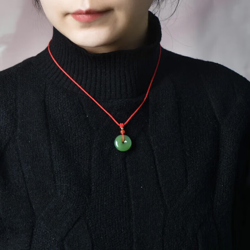 神翠鸟心意好礼和田玉平安扣吊坠男女款青色平安扣玉坠带绳证书礼盒  【碧凝翠润约20mm】QZH1312i