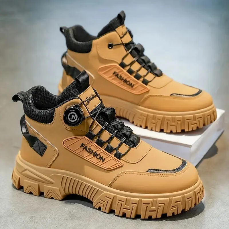 秋冬季新款男士潮鞋马丁靴子厚底工装百搭休闲鞋运动潮流老爹鞋 棕色 42