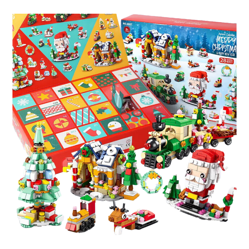 DEERC圣诞树积木礼盒洞洞乐圣诞老人盲盒儿童益智玩具3-6岁圣诞节礼物 1123颗粒-圣诞老人积木【洞洞乐盲盒】