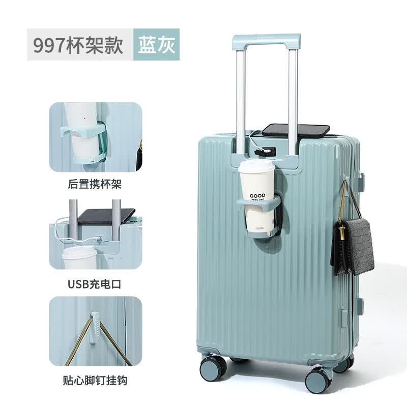 包时尚(PACKAGE FASHION)小清新行李箱女新款拉杆箱男20寸学生万向轮 997杯架款蓝灰色 20寸