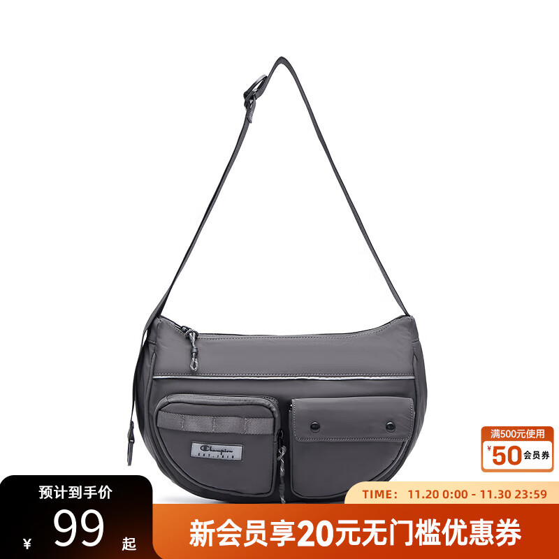 Champion冠军单肩包男女情侣休闲斜挎时尚通勤斜背包肩挎包随身包通勤 深灰 均码
