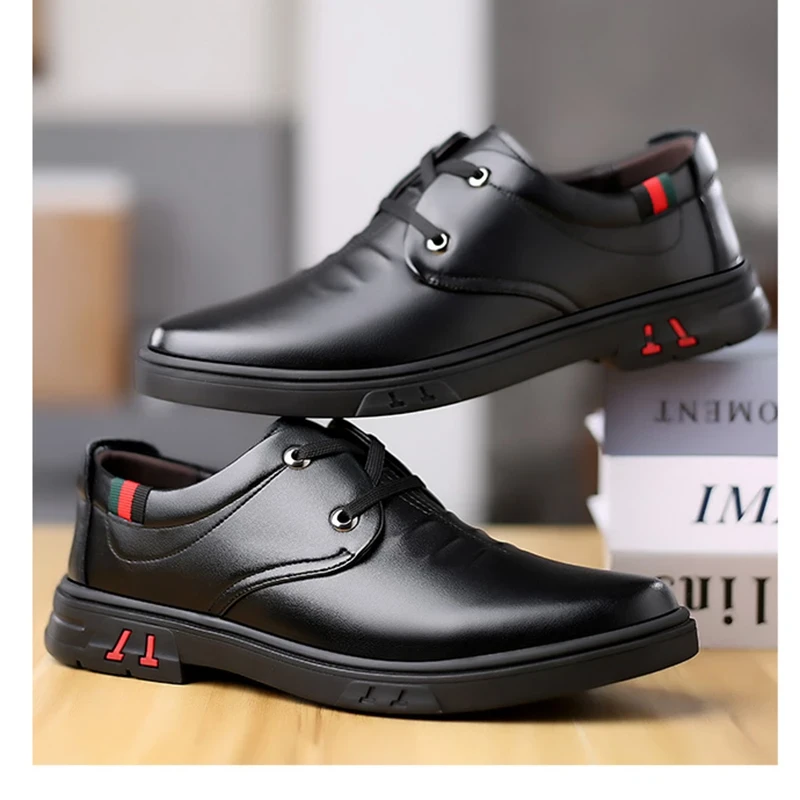 2025爆款男鞋四季可穿男士休闲商务皮鞋软底软面舒适透气防滑m 黑色 41