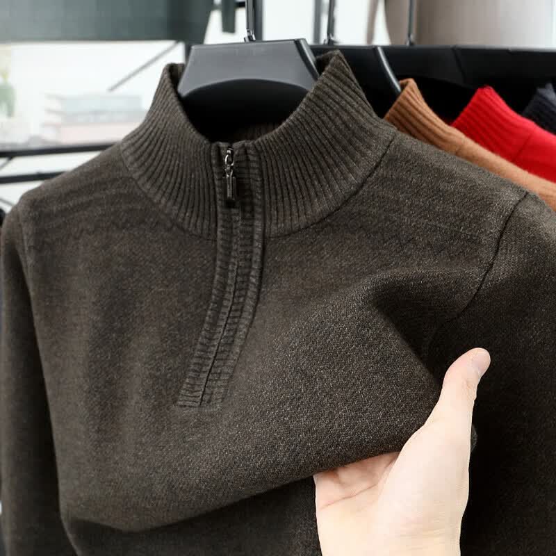 EMZ鄂尔多斯斯啄木鸟高端羊毛衫男半高拉链领中年冬季加厚套头打底衫 65902咸菜 4XL 190建议180-210斤