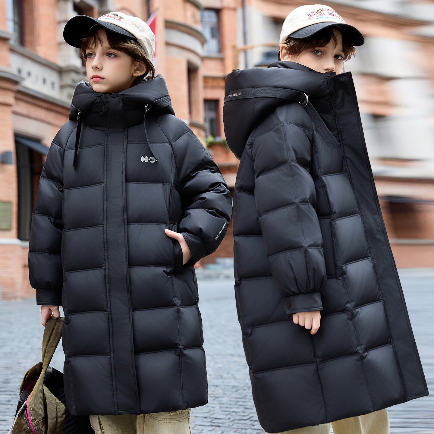ABC KAIA新款儿童羽绒服男童中大童中长款90白鸭绒女童加厚洋气冬装外套潮 黑色（男童） 120