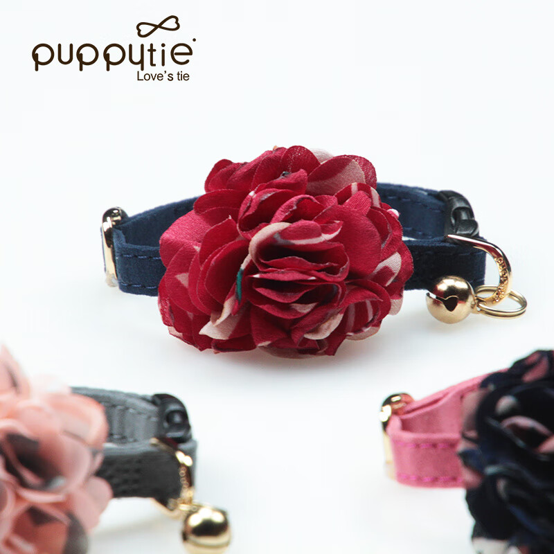 puppytie貓咪鈴鐺項(xiàng)圈寵物頸飾 花-大紅 均碼-(脖圍19.0-29.5cm)