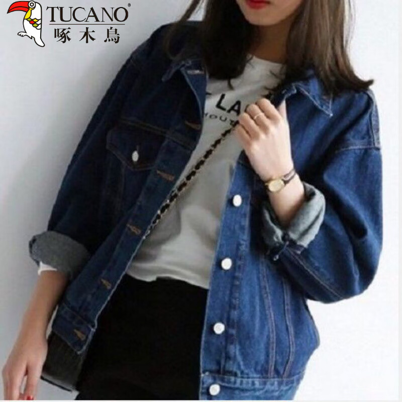 啄木鸟冬季韩版宽松两面穿豹纹牛仔外套女2026年新款女加绒加厚棉服女潮 555蓝色 高质量 XL (建议115-130斤)