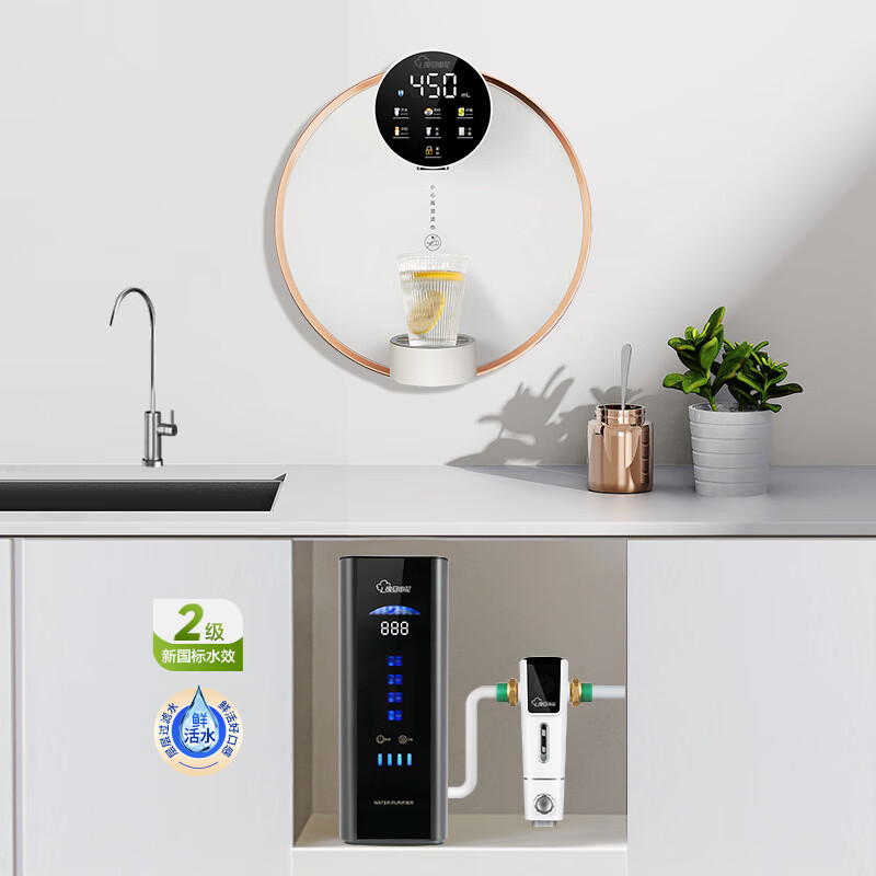 复旦申花管线机壁挂式接净水器uv抑菌管路 智能触控定量出水全通量匹配饮水机 GM3白釉金+RO800ML-JK800+大白瓶