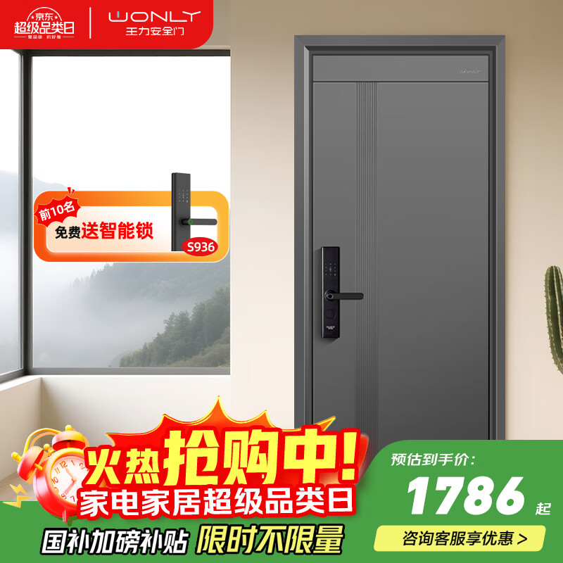王力防盗门入户门甲级防盗门防撬防爆安全门4级加厚家用进户门P601【1.0】 免费送智能锁S936（仅限10名） 单门2050*850/2050*950