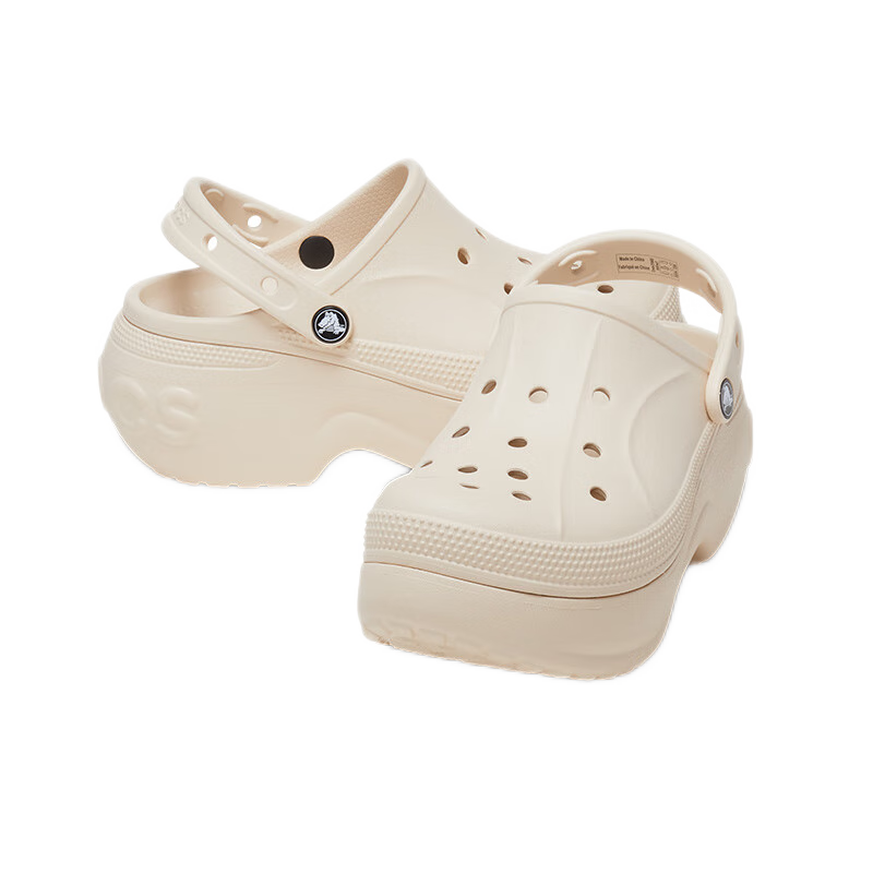 CROCS卡駱馳貝拉洞洞鞋沙灘鞋包頭老爹鞋厚底拖鞋一腳蹬|210062 冬日白 -11S 36 /37(220mm)