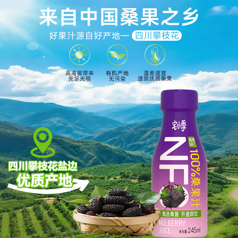 宅小季100%桑葚汁NFC果汁饮料桑果汁245ml纯桑椹果汁纯果蔬汁