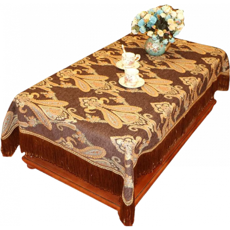 藍橡樹（Blue Oak） 美式桌布長方形圓桌布藝客廳小茶幾蓋布家用餐桌巾桌墊臺布定做 凡洛-咖色裙擺款 桌布110*160cm