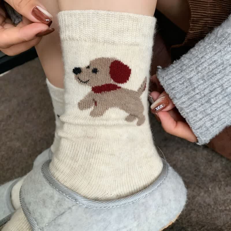 毛绒小狗袜中筒袜 五双装