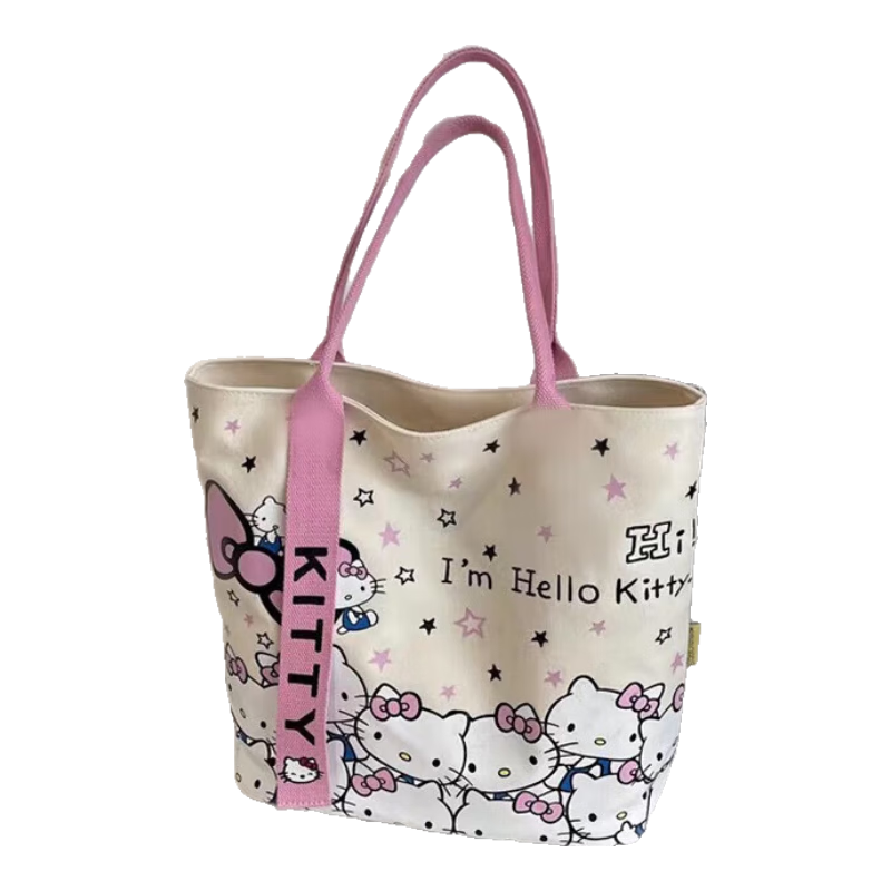 卡通蝴蝶结新款日系极简帆布包单肩上课通勤耐磨手提包 樱桃kt猫27*24cm