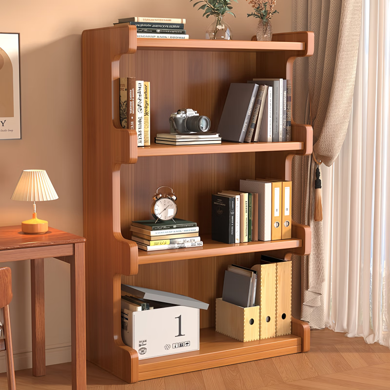 馨婺家书架置物架落地书柜客厅储物柜子一体靠墙简易多层家用收纳展示柜 茶色-2层60cm【加厚加固】