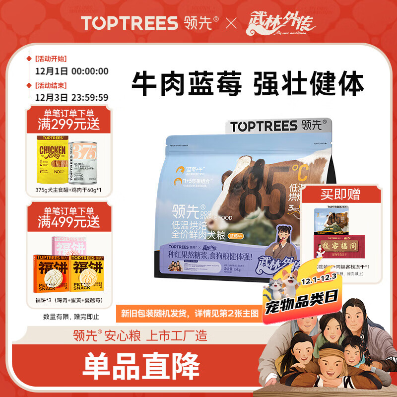 领先全价低温烘焙犬粮小型犬成幼犬柯基金毛蓝莓牛肉狗粮1.5kg