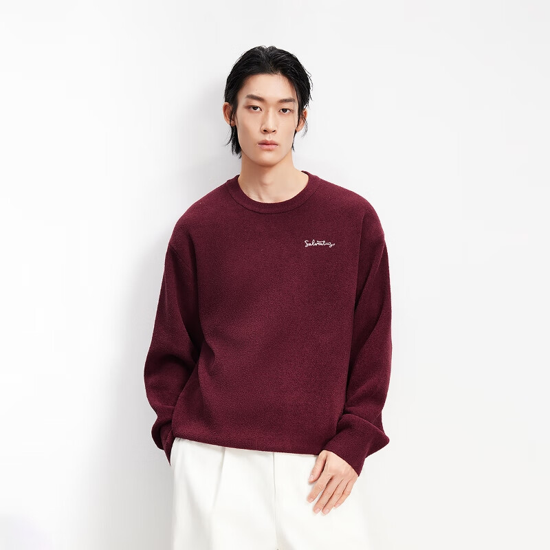 杰克·琼斯（JACK&JONES）【红运系列】骐骥红2026马年新款毛衣男本命年红色打底针织衫男装 E15酒红色 L （180）