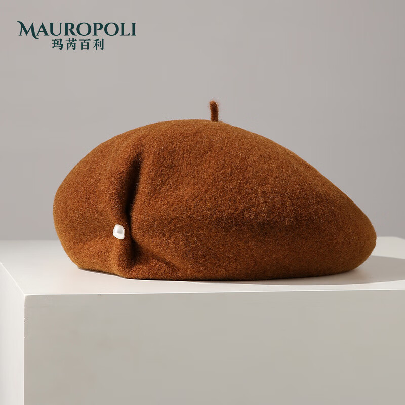 玛芮百利（Mauro Poli）日系棕色呢贝雷帽女秋冬新款英伦画家帽子百搭复古女款蓓蕾帽 棕色 可调节M(55-58cm)