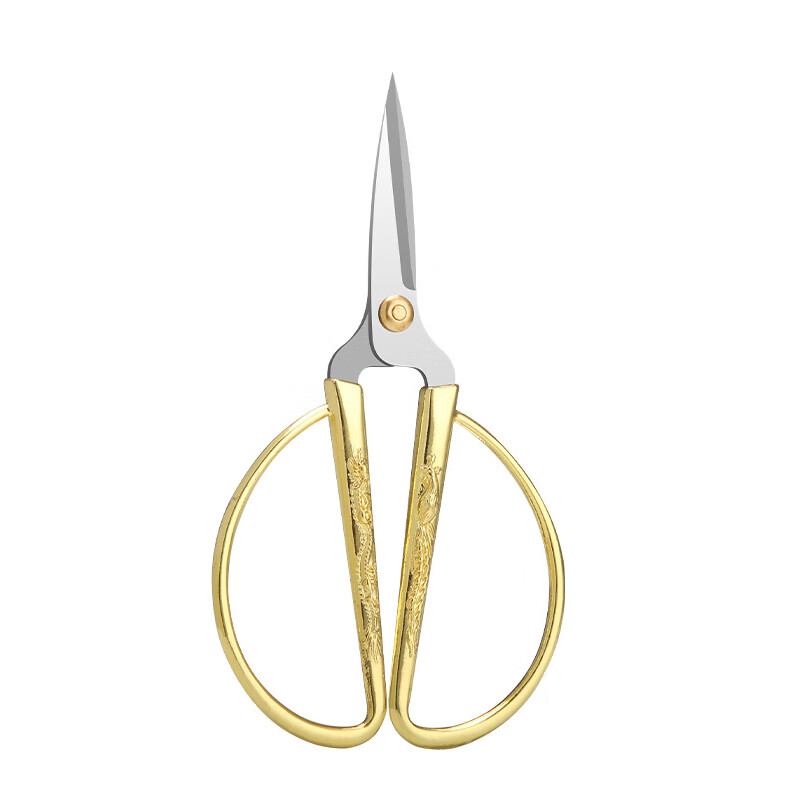 不锈钢龙凤剪刀家用缝纫裁缝复古小剪刀开业剪彩喜庆合金龙凤剪子 大号-龙凤剪