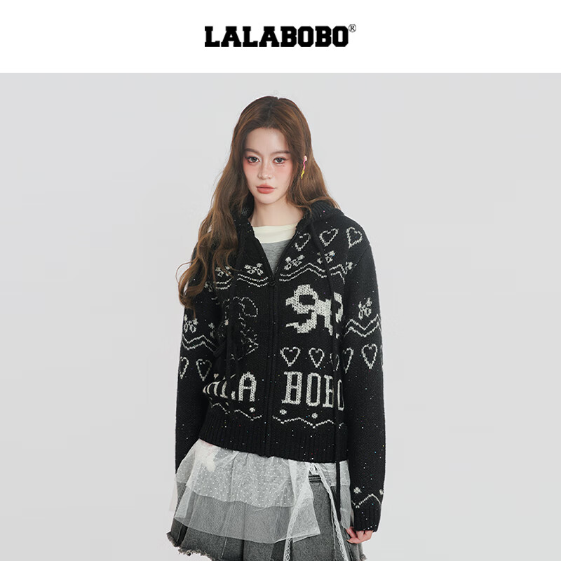 LALABOBO【商场同款】毛织开衫25年秋冬新潮原创针织慵懒风保暖女装外套 米白 M