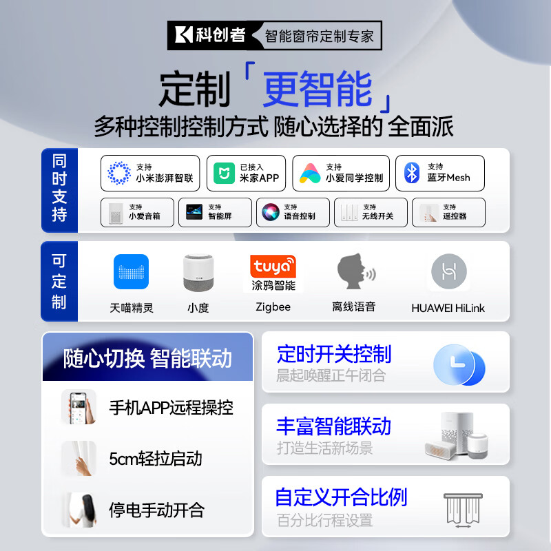科创者mini3电动窗帘轨道隐藏智能窗帘盒全自动小电机已接入米家APP 双平台3米直轨(定制长度)+包安装