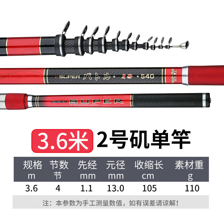AFW日本碳素磯釣竿磯竿長(zhǎng)節(jié)超硬超輕遠(yuǎn)投滑漂大導(dǎo)環(huán)海竿套裝魚(yú)竿 3.6m 2號(hào) 裸竿送實(shí)心竿稍