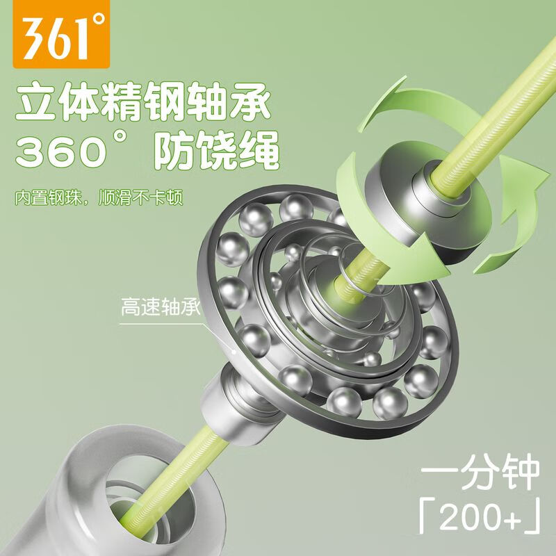 361°竞速跳绳中考专用学生儿童小学体育考试初学专业轴承钢丝绳子 极夜黑【高速轴承/不易打结/钢丝绳长2.8m可调节】 【钢丝绳长2.8m可调节】
