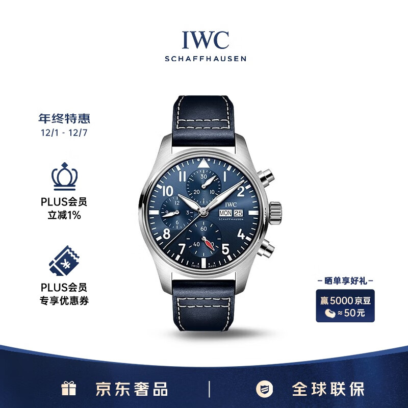 万国（IWC）飞行员计时腕表 蓝盘皮带 自动机械男表 IW388101 41mm