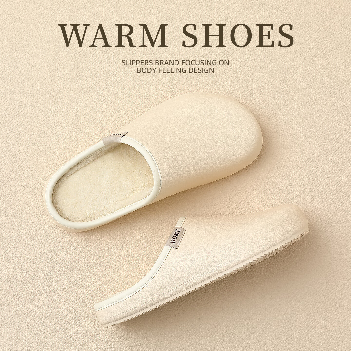 FZT冬季新款情侣居家半包防滑平底拖鞋懒人一脚蹬外出防水棉拖鞋男 柏雅白【轻便舒适】 36-37 标准码