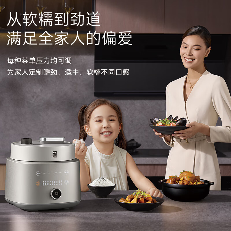 康巴赫纯钛板材电压力锅高压锅电炖锅家用电饭煲智能料理锅家用免排气大容量4-5L多功能锅电饭锅0氟涂层 钛金色 5L 重磅新品-纯钛高压料理锅