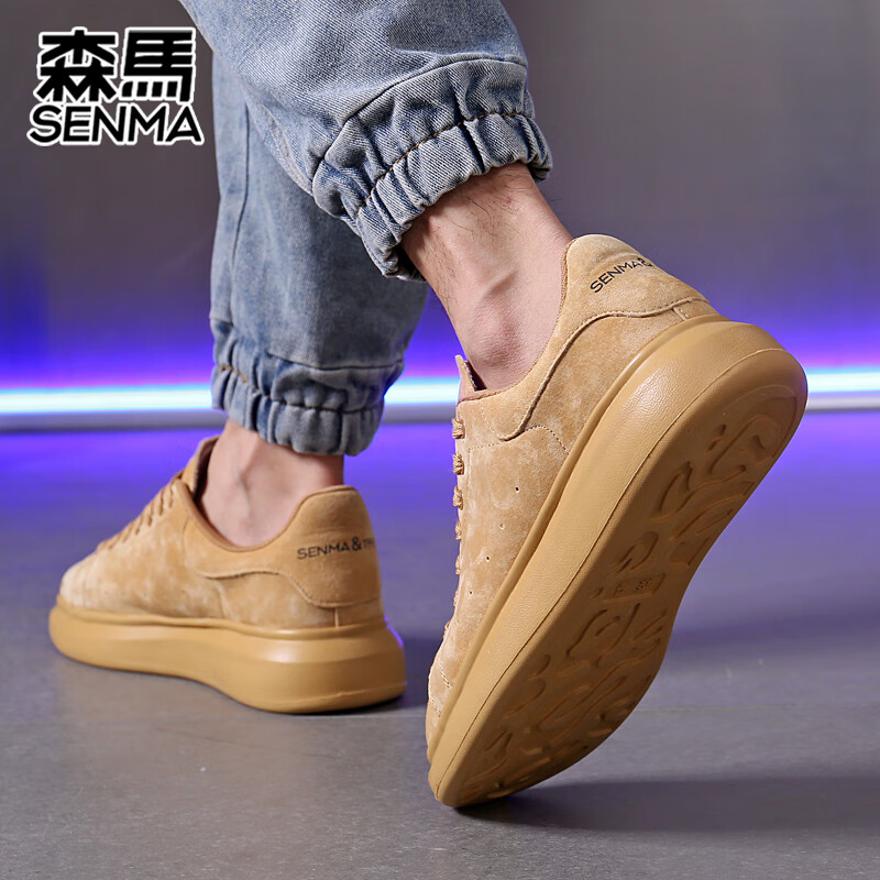 森馬（senma）板鞋休闲鞋男女款情侣款滑板鞋男皮面休闲鞋厚底运动鞋百搭男潮鞋 磨砂金 35