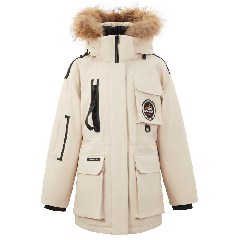 雪中飞【成毅同款】秋冬季鹅绒工装男女中长款羽绒服貉子毛领情侣装外套 燕麦色|7185 XL 【男款2025年新款】 推荐【140-160斤】